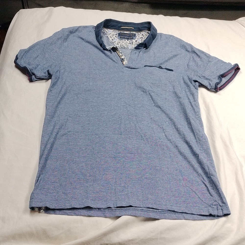 Denim & Flower Blue Heathered Polo with Navy Collar